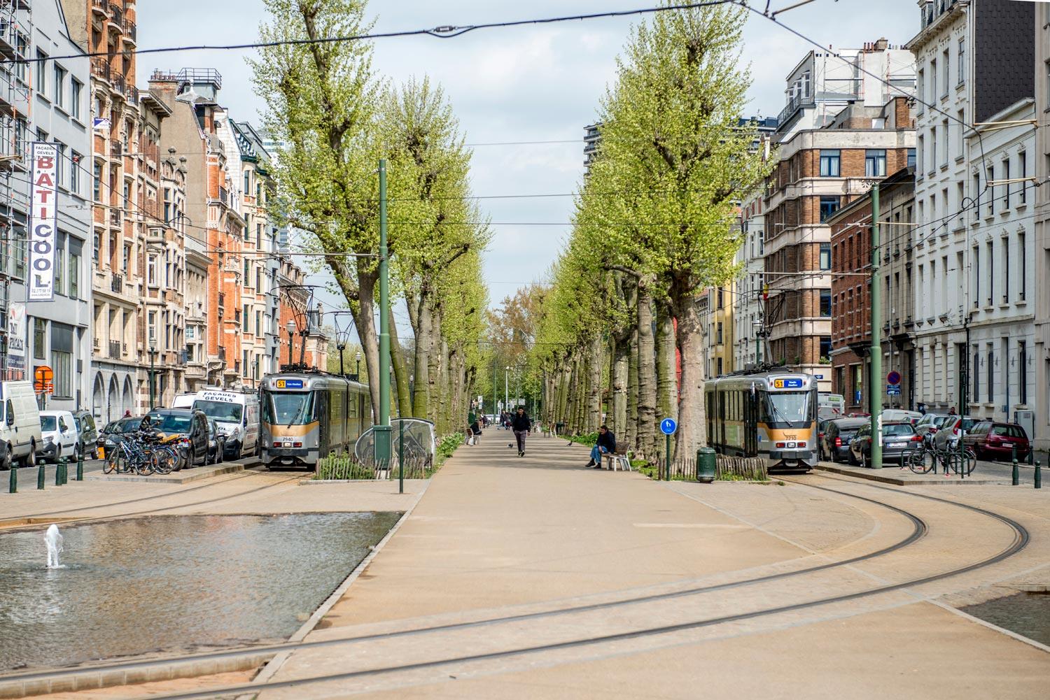 Trams and pedestrian areas near Quai du commerce