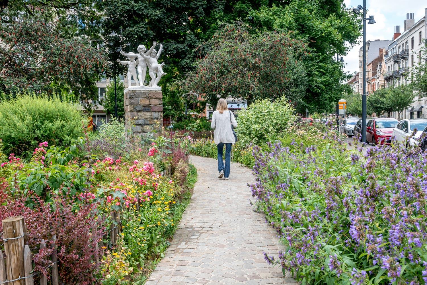 Pedestrian walking in a park