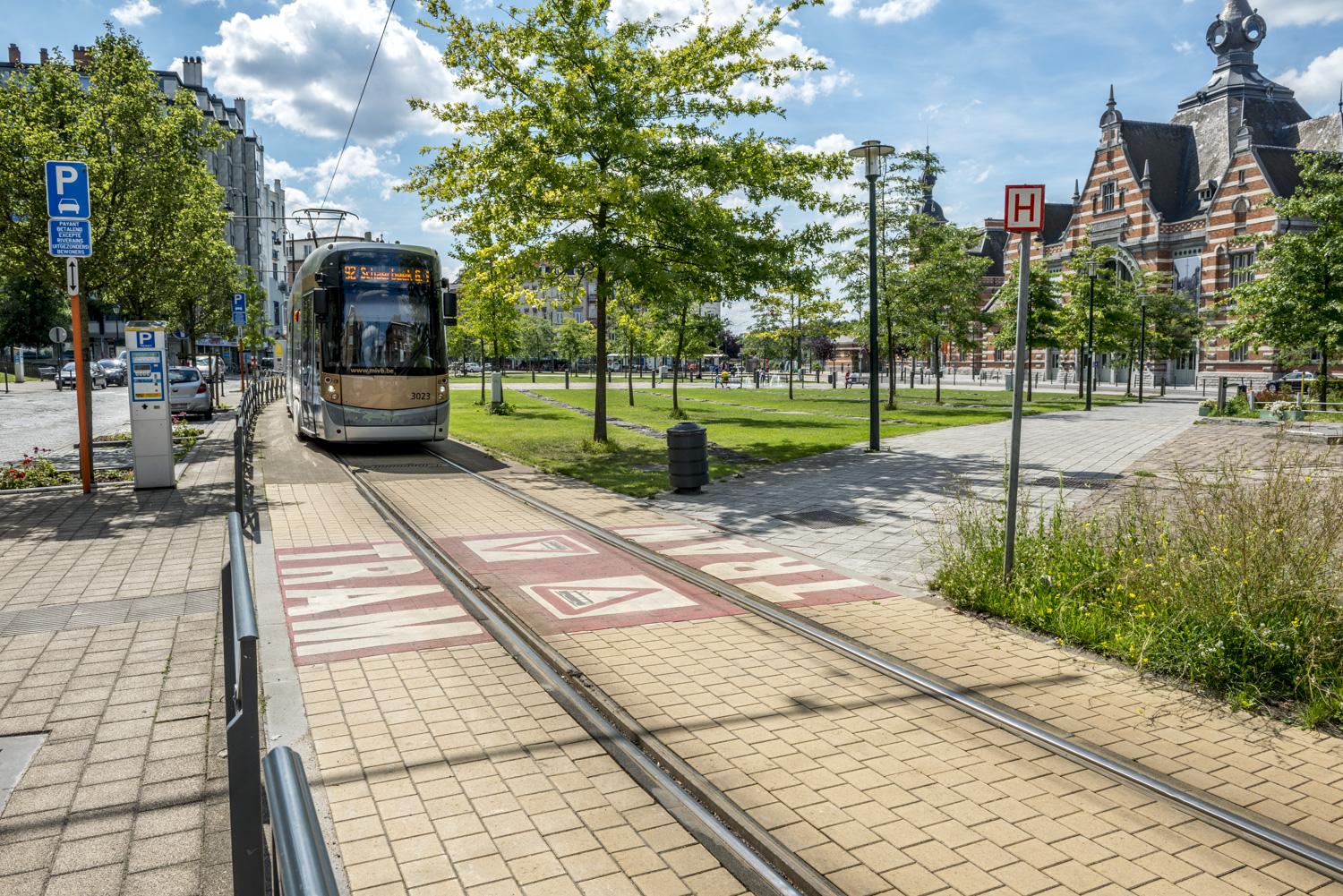Tramways next to the Schaerbeek station
